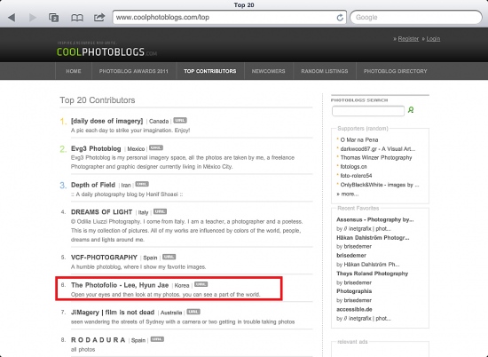 CoolPhotoblog Top Contributors